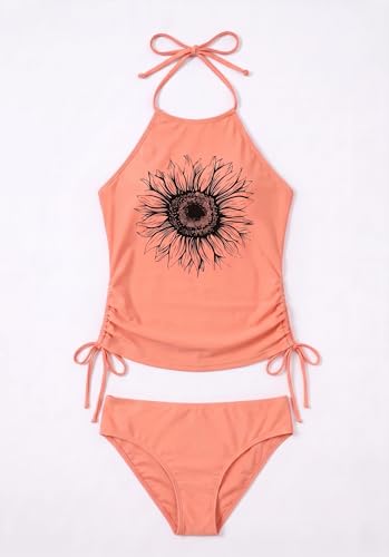Image of Womens Two-Piece Tankini Set Cow Skull with Leopard Print Sets Swimwear Tankini Top Sets Swimwear
