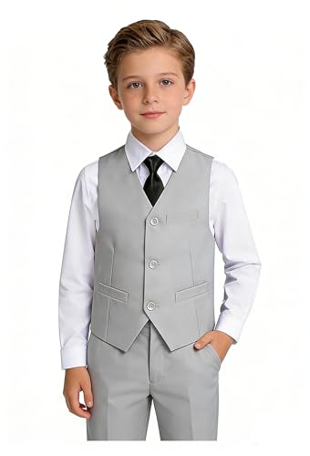 Image of YuanLu Toddler Boys Formal Suits Set,Vest Pants Dress Shirt and Tie for Kids Boy Wedding Ring Bearer Oufit