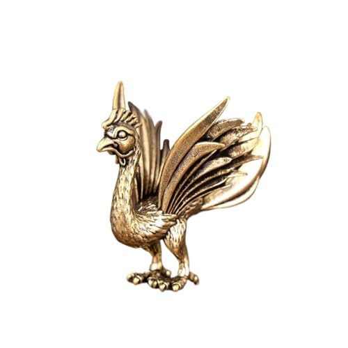 Pure Copper Chinese Feng Shui Vermillion Bird Sculpture, Gold, Traditional Phoenix Statue, Desktop Ornament, 2.16x1.96 Inch