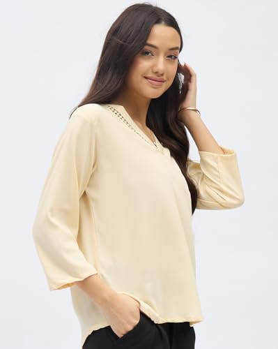 Image of SheWill Printed Top with Contrast Tipping - Stylish Ethnic & Western Tops for Women - Summer Travel Wear, Trendy Tops for Jeans, Lightweight & Comfortable Casual Wear
