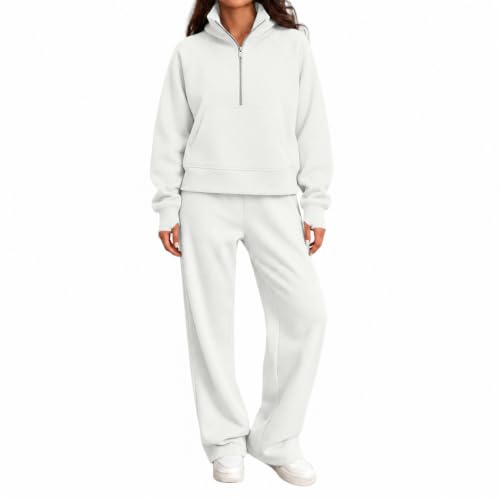 Womens Jogging Suits 2 Piece Set Mockneck Fleece Wide Leg Pullover - image 2