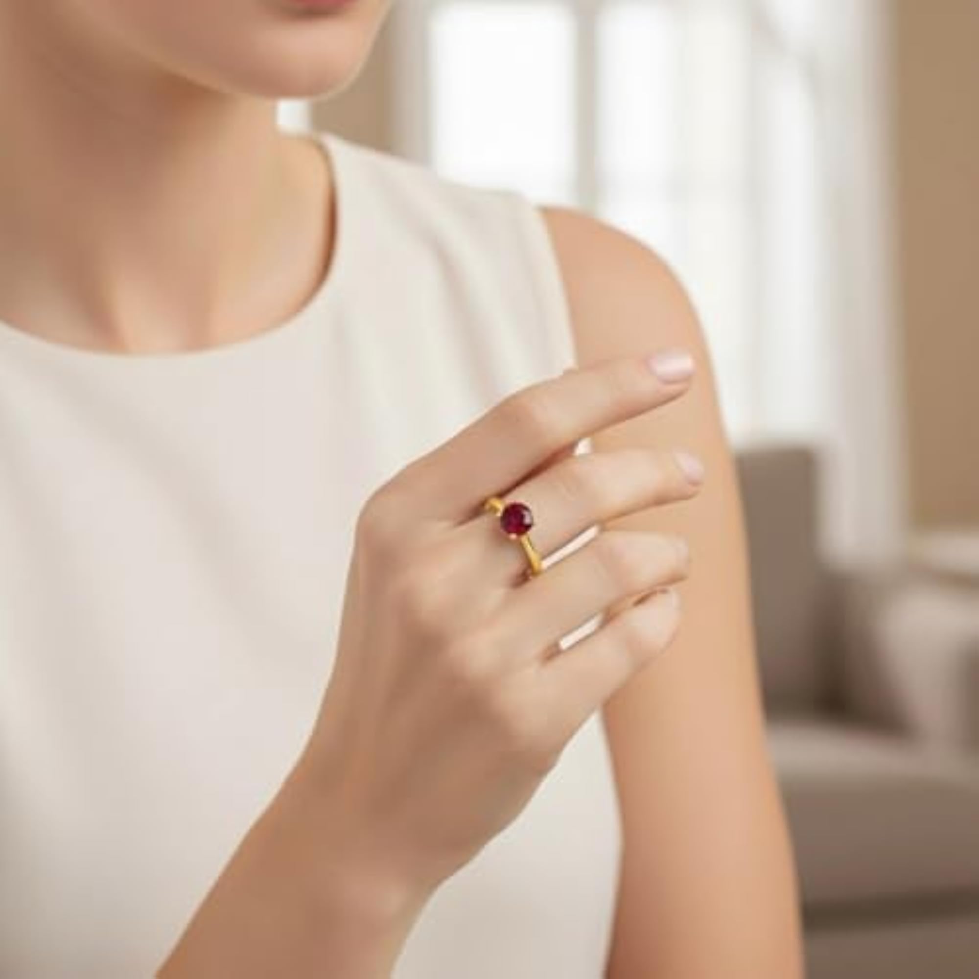 Gold Plated 925 Sterling Silver Adjustable Solitaire Ring