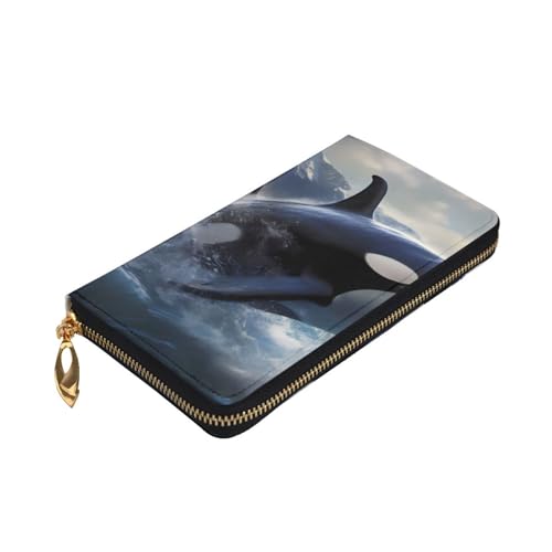 Orca Killer Whale Prints Leather Long Clutch Wallet for Fashionable Girls and Women - Durable, Stylish, and Functional, Black, One Size3