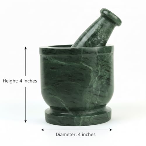 Image of B.R. & Sons Marble Mortar and Pestle Set | Stylish Imam Dasta, Ohkli Musal for Spices & Herbs - Available in Various Shapes & Colors (GREEN, 4x4 Inches)