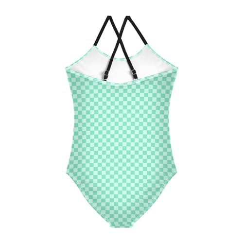 Image of Black and White Chess Girls One Piece Swimsuits Board Marble Tile Sport Halter Swimwear Beach Bathing Suit 3T