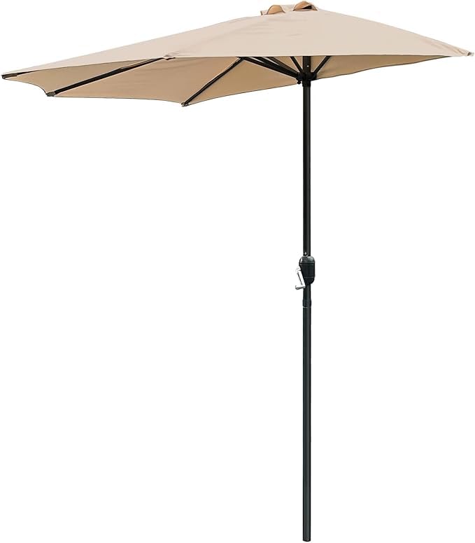 9ft Half Patio Umbrella Outdoor | Steel Frame, 5 Ribs, Crank System | UV & Water Resistant | Backyard, Deck, Garden Shade (Base Not Included)
