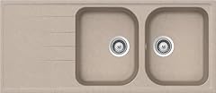 SCHOCK | Lavello Cucina Lithos D200 2 Vasche con Gocciolatoio, Vasca Reversibile, Materiale Cristalite®, Color Avena, 1160x500mm