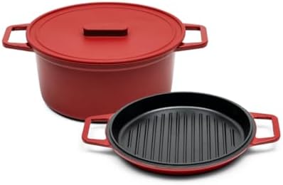 Misen 5.5 QT Enameled Cast Iron Dutch Oven - Chip-Resistant Enamel Coating - Thick Iron Core For Heat Retention - Large Cooking Surface - Oven Safe, Induction Compatible - Grill and Silicone Lid