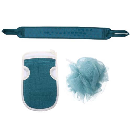VILLCASE Juego de 3 Guantes Exfoliantes para Baño en Fibra Vegetal Color Azul Cian Toalla para Masaje de Espalda y Bola de Ducha Adecuado para Limpieza Profunda y Exfoliación Diaria