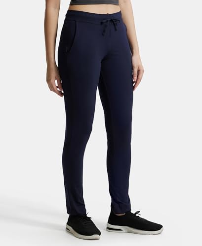 Image of Jockey 1301 Women's Super Combed Cotton Elastane Stretch Slim Fit Trackpants with Side Pockets Navy Blazer XL