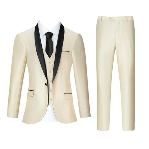 Mens Formal Three Piece Suit Set with Notch Lapel Blazer Vest Pants Slim Fit Wedding Tuxedo