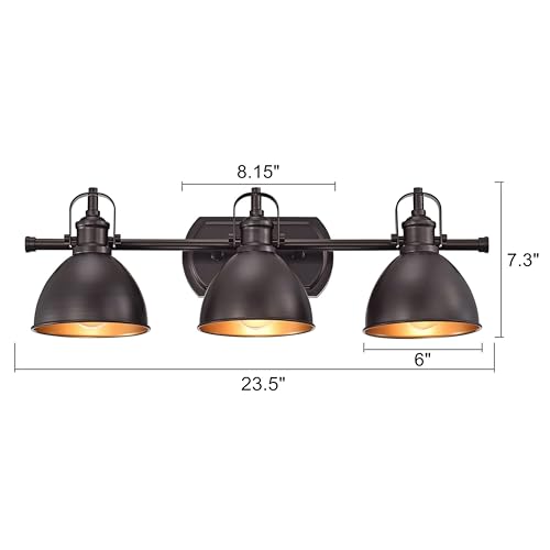 Image of 3 Bulb Vanity Light Fixture Vintage, Oil Rubbed Bronze Modern Bathroom Lighting Over Mirror, Rustic Metal Wall Sconce for Bathroom, Bedroom