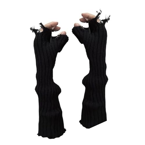 Ripped Knitted Gloves Dark Series Unisex Distressed with Soft Acrylic Fibre for Streetwear Fashion Accessories Ripped Knitted, Black, One Size