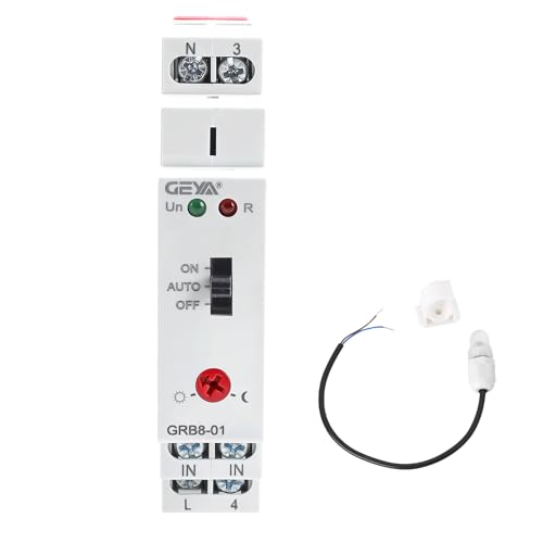 GEYA Relais photoélectrique avec capteur de lumière et minuterie crépusculaire pour rail DIN,mise en marche et arrêt automatiques(GRB8-01,AC110V-240V)