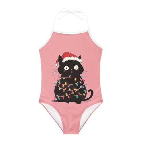 Image of Christmas Kids One-Piece Halter Swimsuits Beach Swimwear Bathing Suit for 3-10 Years Girls