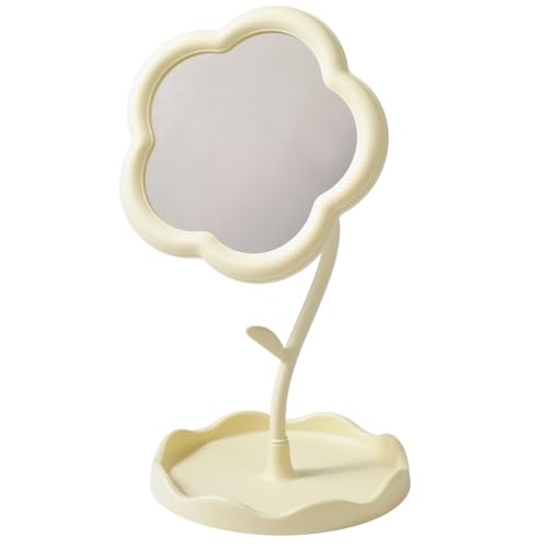 Espejo de maquillaje floral portátil 11.6x6.1 pulg amarillo