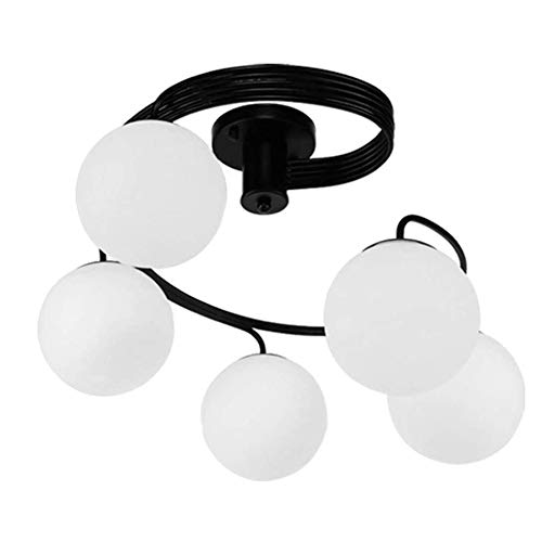 Plafonnier vintage noir Spoutnik suspension semi-encastrée 5 têtes en verre blanc