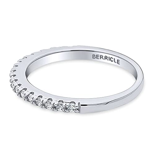 BERRICLE Sterling Silver Wedding Rings Pave Set Round Cut Cubic Zirconia CZ Half Eternity Ring for Women, Rhodium Plated3
