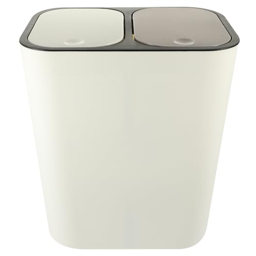 MALUGOGO Cubo de Basura Doble Tapa y Botón Pulsador, Plástico Pp Resistente, Tamaño Compacto Rectangular, Contenedor de Reciclaje para Cocina, Baño y Oficina, Almacenamiento de Residuos