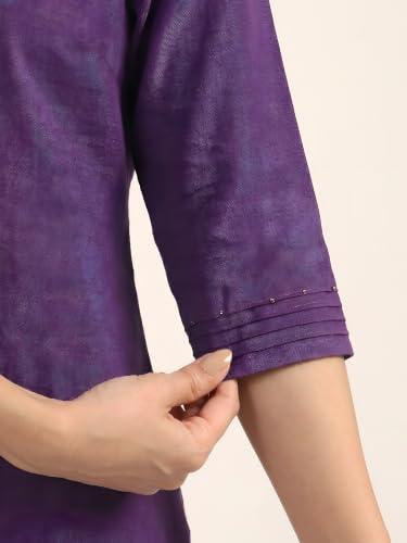 Image of BLOCKS OF INDIA Women's Solid Straight Kurta Set | Hand-Stitched Neck Details with Pintucks | Comfortable Pants with Pockets, Elastic Waist & Drawstring Fit