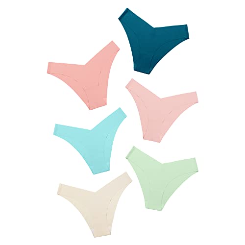 Image of DEANGELMON Women Seamless Bikini Cheeky Underwear Invisible No Show Panties V-Waist Hipster Ladies Soft Stretch Multi Pack
