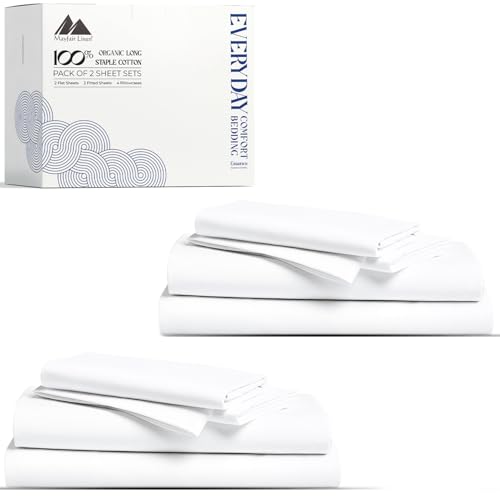 Image of Mayfair Linen 2 Pack Organic Cotton Sheets Queen Size, 16 inch Deep Pocket