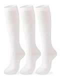 COTTON DAY Women's Soft Combed Cotton Knee High Calf Long Socks Seamless Toe Shoe Size 9-11 White