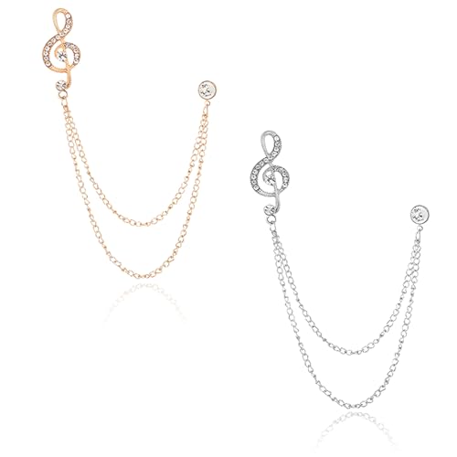 Image of 2PCS Crystal Hanging Chain Brooch Suit Pin for Men Women Vintage Crown Cross Star Diamond Broochs Gold and Silver Wedding Brooch for Clothes Dress Hats Bags Accessory