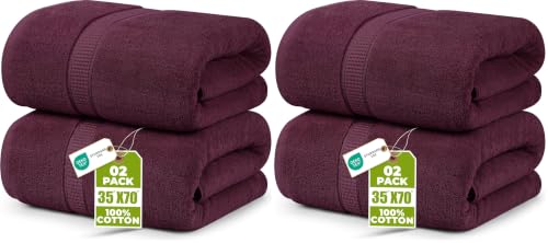 Image of Utopia Towels Luxurious Jumbo Bath Sheet 2 Piece, 600 GSM, 35 by 70 Inches, 100% Ring Spun Cotton, Highly Absorbent and Quick Dry Extra Large Bath Towel, Super Soft Towel, Burgundy (Pack of 2)