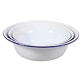 Cabilock Juego de 3 Cuencos de Esmalte Blanco para Alimentos Bol Esmaltado de Cerámica Vintage Tamaños 14 CM 16 CM y 18 CM Adecuado para Cocina Servir Sopa y Ensaladas