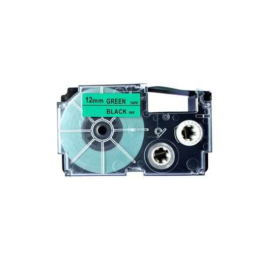 Image of LIVYU LIFE 12mm Label Printer Tape from LIVYU LIFE Compatible Label Tape Replacement for Casio KL-820, KL-G2, KL-HD1, KL-120, KL130 Ez Label Maker. (Black Ink on Green Tape -12mm x 8m -1 Pcs)