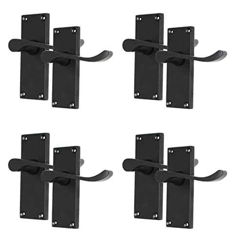 Manijas de puerta Victorian Scroll Lever Latch en negro mate, tamaño de la placa trasera, 118 mm x 40 mm. Interno Haven Heritage (se vende en pares (4)