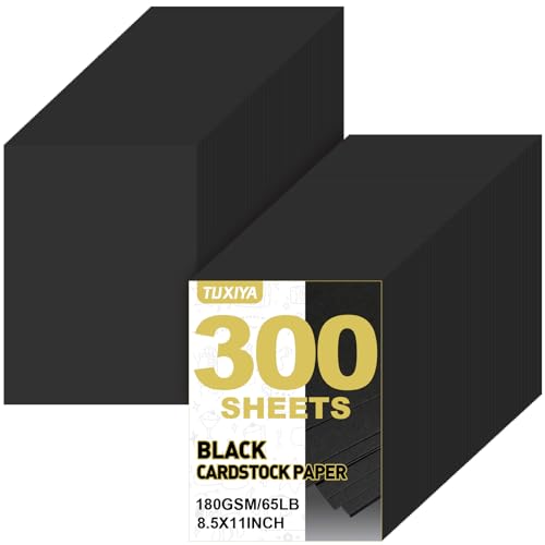 TUXIYA 300 Sheets Black Cardstock Paper 8.5 x 11 Inch Cardstock Paper 180 GSM/65LB Card Stock Printer Paper for Art Invitations DIY Cards Watercolor & Craft Projects