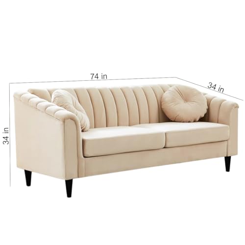 Image of FURNY Dorano 3 Seater Fabric Sofa Set (Cream)