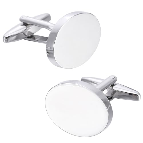Mancuernillas ovaladas plateadas clásicas para hombre y mujer miniatura 6