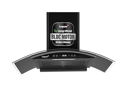 Image of Livpure Eterna 90 cm | Curved Glass | 1400 m /hr Suction | BLDC Motor | Filterless | Touch & Gesture Control | Low Noise | 10 Years Motor + 1 Year Comprehensive Warranty | Black