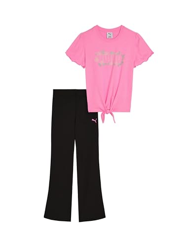 Image of PUMA Girls' Short Sleeve Tee & Legging Set, Logo Graphics, Crewneck