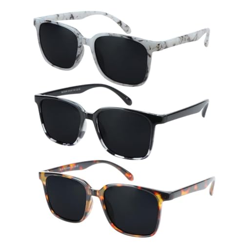 Image of Polarized Sunglasses Vintage Square for Men and Women Protection Shades 3 Pack (Marble+Black White+Tortoise, No Magnification)