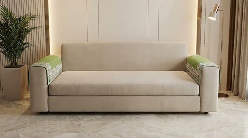 Image of Velvet Quilted Sofa Cover Mat Seat & Back, 2 Pc Arm, Arm L23in H32in, Green Color,Anti Skid Backing, 6in Hanging Strap Design, Washable Soft, Anti Slip, Se, Style -Green-ARM2