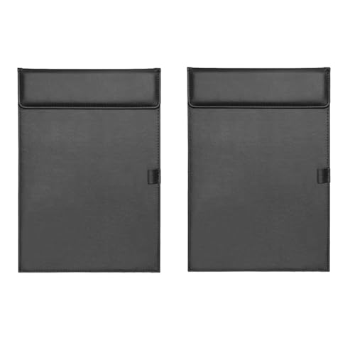 Diheohg Skrivbordsfil i PU-läder, A4-mapp, mötespapper, kontor, mötestavla, svart datablad med pennskydd, 2 stycken, cirka 34 x 23,5 cm
