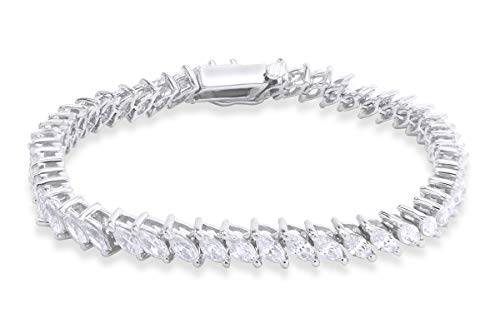 The Jewel Zone 8.50 Carats Platinum Clad Sterling Silver Cubic Zirconia Marquise Tennis 8" Bracelet #TOP25