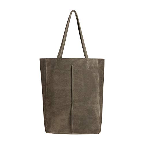 SKUTARI Original Vittoria Ruvido Shopper, Laptop- und Einkaufstragetasche aus echtem Veloursleder mit extra langen Griffen und Reißverschlussinnentasche | 36 x 38 x 13 cm (Grigio) Cover