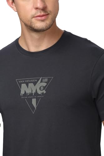 Image of Van Heusen Men Cotton Regular Fit Athleisure Graphic T-Shirt - Round Neck, Short Sleeve, Minimal Print