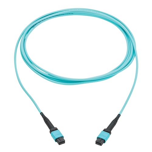 Image of Eaton Tripp Lite Series 5 Meter OM4 50 /125 Fiber Optic Cable, 100G Multimode (12F MPO /MPO-PC Female-to-Female) Type-B Polarity, OFNP Jacket, Aqua, TAA Compliant (N845B-05M-12TAA)