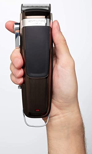 Remington Haarschneidemaschine Profi Retro [selbstschärf. Edelstahl Klingen mit Einstellhebel/Profi-Motor/0,5-25mm] Haarschneider Set (11 Aufsteckkämme, Netz-/Akkubetrieb, Lithium, Tasche) HC9100