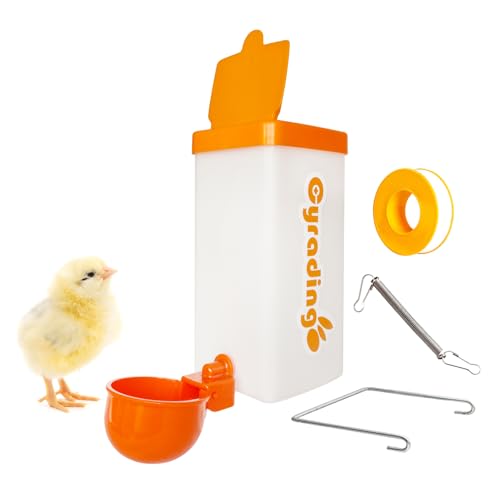 Automatic Waterer System Chick Drinker Cups 1L Hanging Automatic Fill Poultry Watering Cup Used for Cage (Orange, 1)