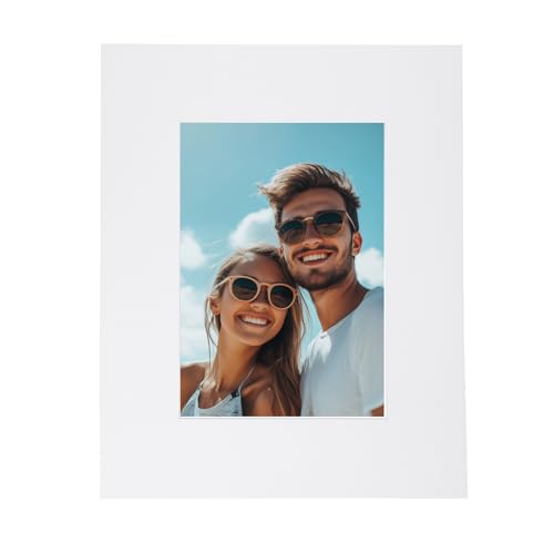 Picture Mats 8 x 10 for 5 x 7 Pictures Acid Free White Core Bevel Cut Frame Mattes for Display Art Measuring White
