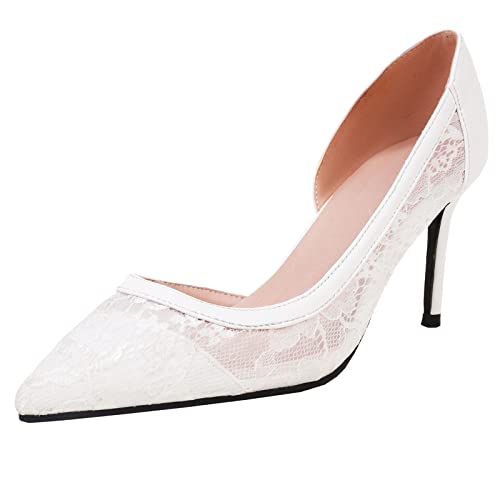 Escarpins femme talon aiguille blanc pointu pour fête mariage et robe de soirée