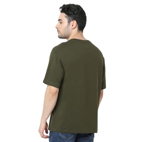 Image of Spykar Men's Oversized Round Neck Half Sleeve Solid Casual T-Shirt
