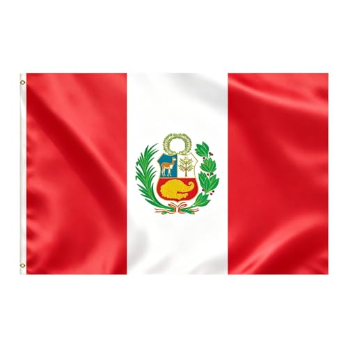 VELIFFCO Peru Flag Flag of Peru 3x5 Ft - Polyester Lightweight Flags with 2 Brass Grommets for Peruvian Party Decorations Sports Events Decorations